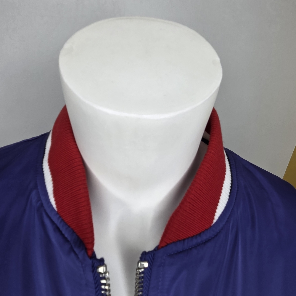 NWT Forever 21 Size L Stylish Blue Jacket with Bold Stripes - Picture 4 of 13
